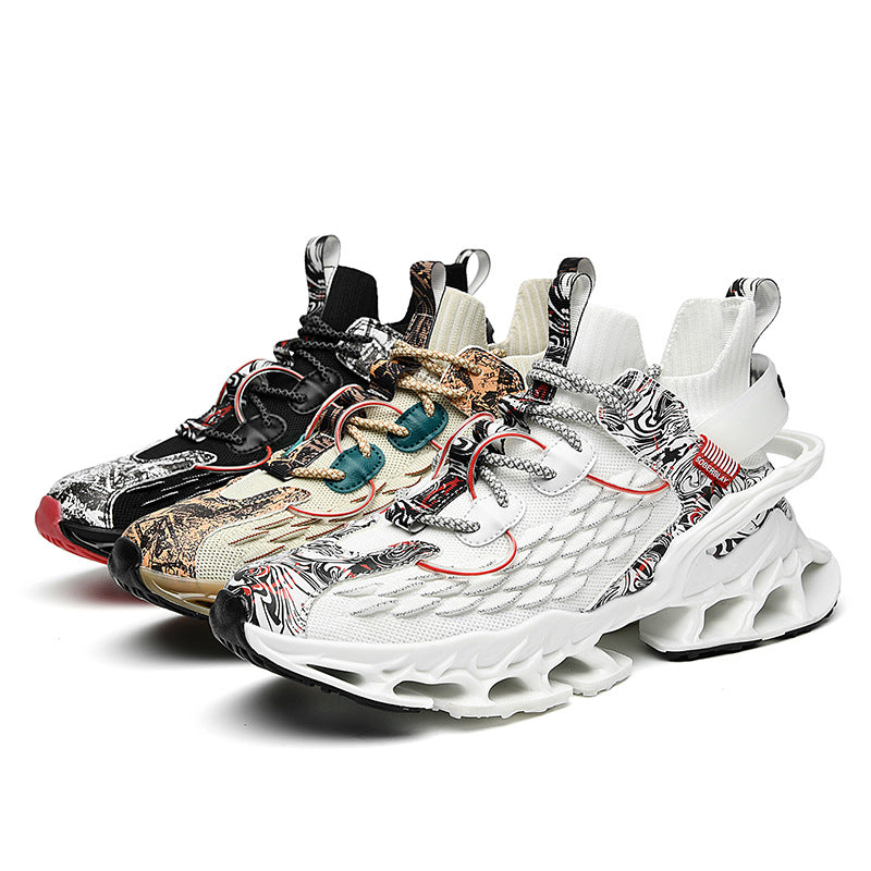 Chinese Style Men's Shoes Spring and Autumn Running Shoes Basketball Sports Shoes Ultra-light Shock-absorbing Breathable Running Blade Shoes Chinese Style Design