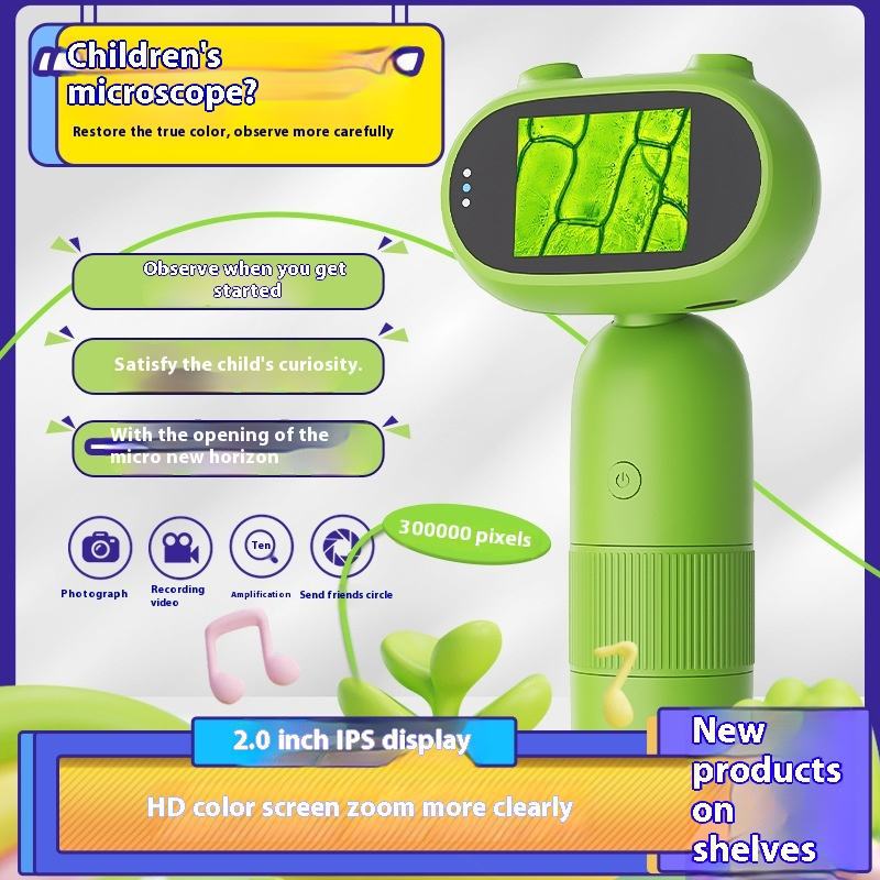 Cartoon High-Definition New Children's Digital Electronic Microscope with Screen Handheld Portable Magnifier Educational Gift In Stock