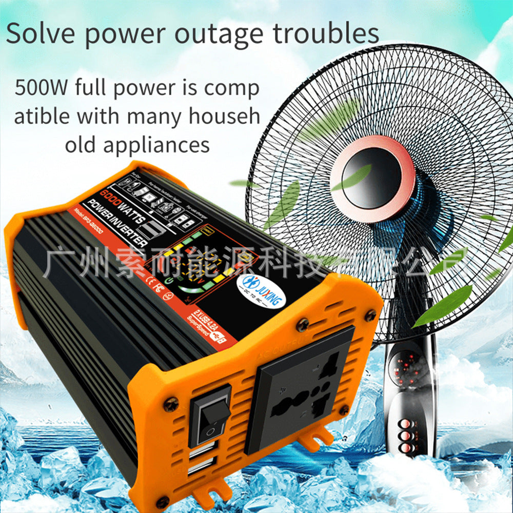 Car Converter Car Small Appliances500W Inverter12V Turn110V/220V Smart Color Screen Dual USB Mouth