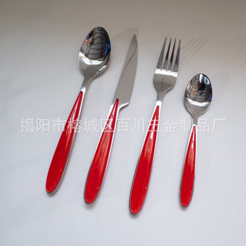 18/10Western Cutlery Set Stainless Steel Knife Fork Spoon Dopamine Color Long Handle Spoon High Aesthetic Home Use