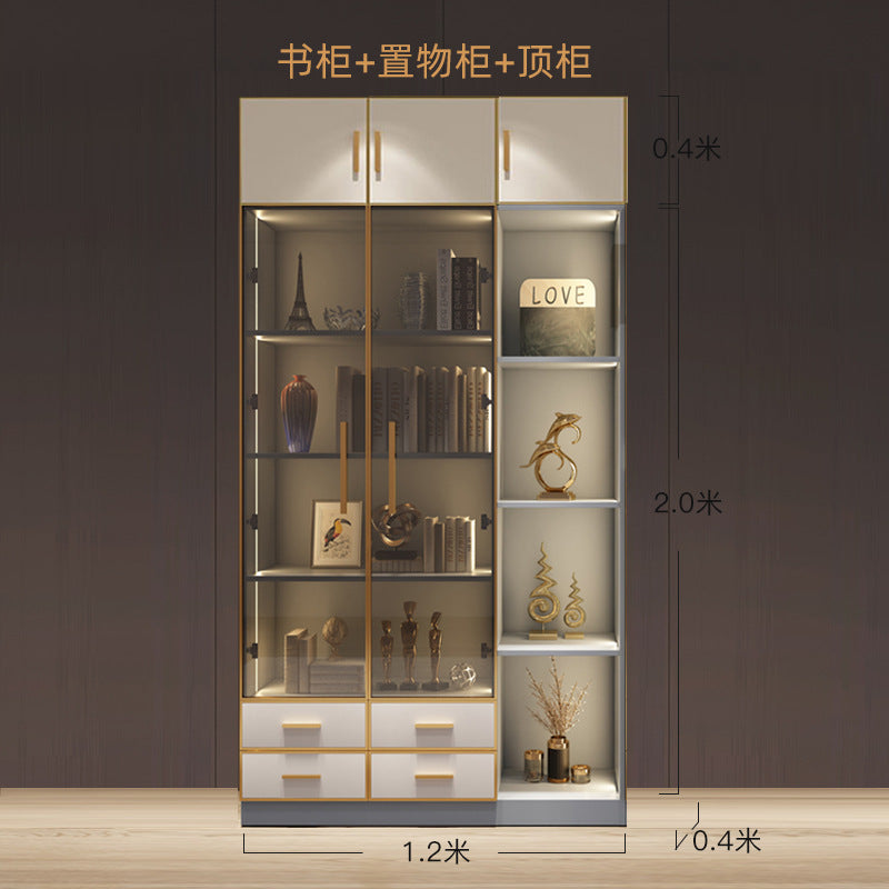Modern Light Luxury Bookshelf Paint-Free Board Aluminum Alloy Glass Door Combination Bookshelf Wine Cabinet Simple Floor Storage Cabinet Integrated