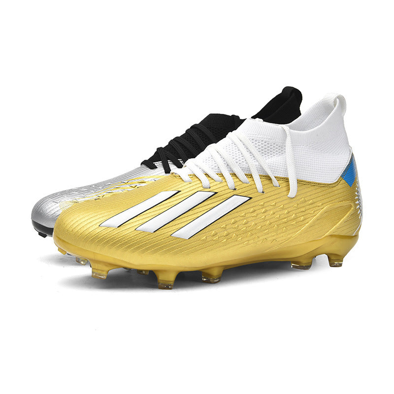 High-top Unisex Youth Soccer Shoes with Broken and Long Spikes for Grass Field Competition Training Student Sports Shoes