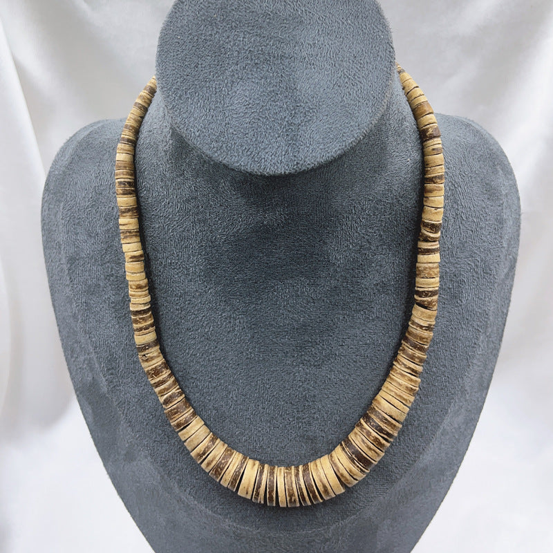 Hot Selling Coconut Shell Wooden Bead Necklace Turquoise Beaded Men's Versatile Accessory Niche Bohemian Collarbone Chain