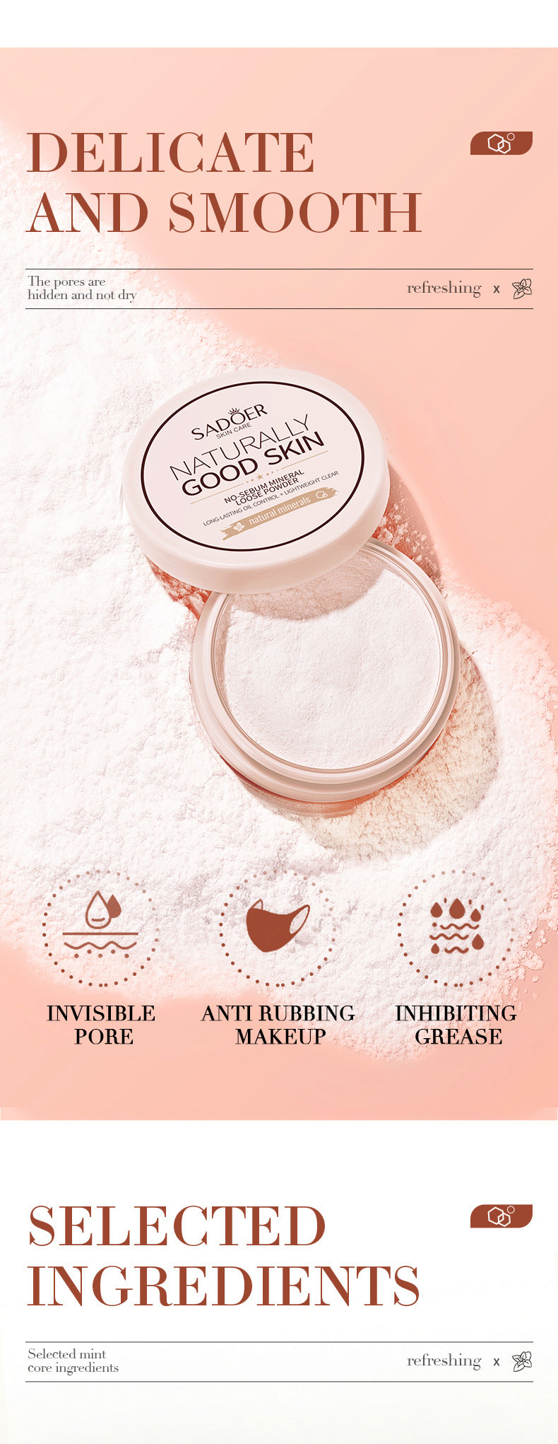 Full English Makeup SADOER Mineral Loose Powder Refreshing Lightweight Setting Concealer Powder  Wholesale