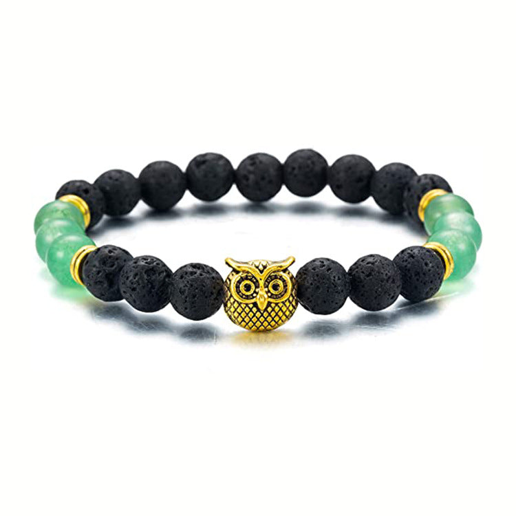 Men's Green Aventurine Volcanic Stone Bracelet8mm Bead Spacer Bracelet Tiger Eye Lapis Lazuli Volcanic Stone Owl Bracelet