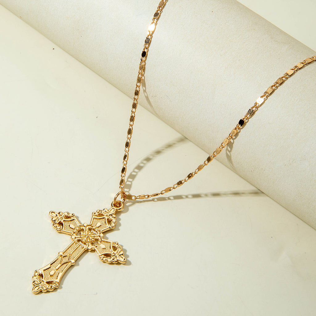 European and American Retro Hollow Diamond Cross Pendant Necklace Gothic Style Black Layered Wear Y Type Necklace