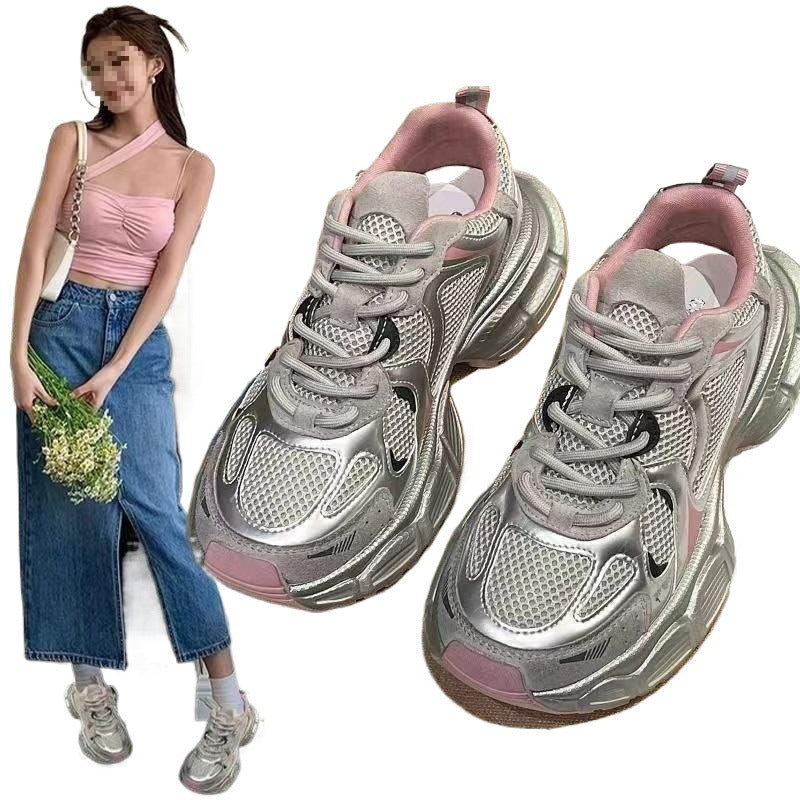 Women's Thick-Soled Height-Increasing Dad Sneakers20252023 Summer New Breathable Versatile Lightweight Sports Casual Shoes