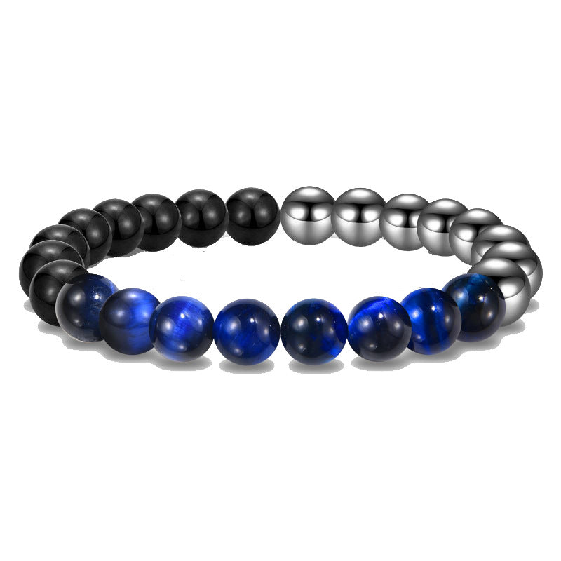 Men Triple Protection Blue Tiger Eye Bracelet Natural Stone Energy Healing Bracelet8mm Beaded Magnet Tiger Eye Bracelet