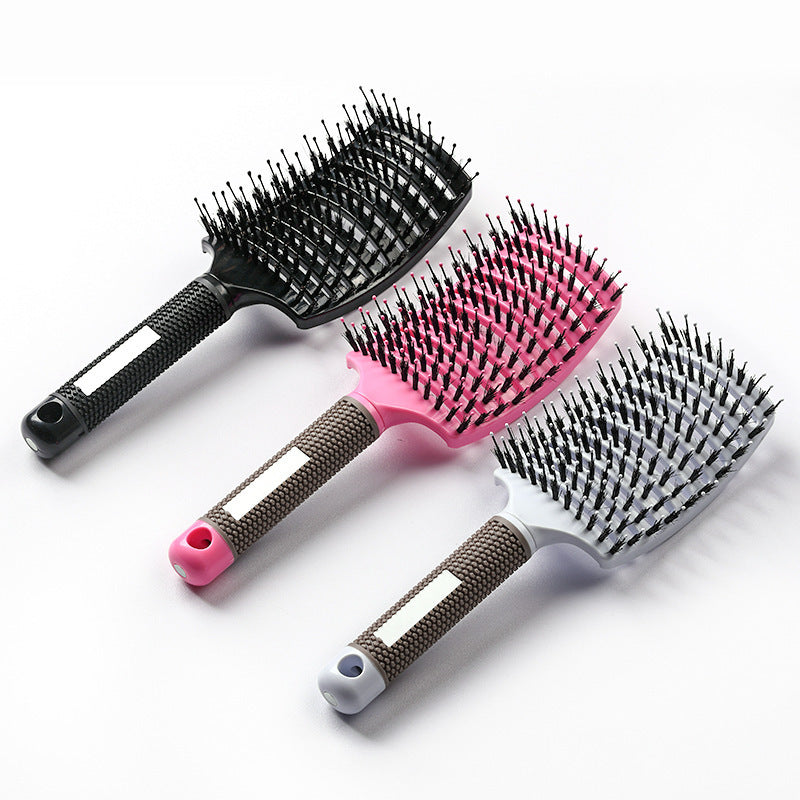 Large Curved Comb, Ribbed Hair Comb, Boar Bristle Curved Massage Comb, Nine-Row Comb, Styling Curling and Smoothing Comb, Cross-Border