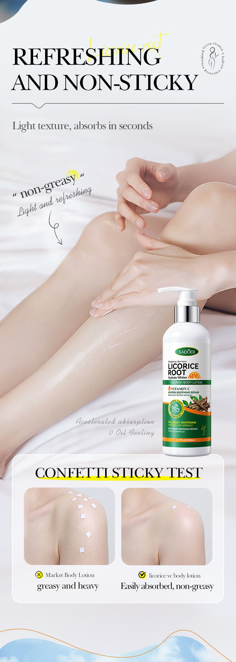 Licorice VC Body Lotion260gSADOER Whitening, hydrating, moisturizing skin care cross-border wholesale