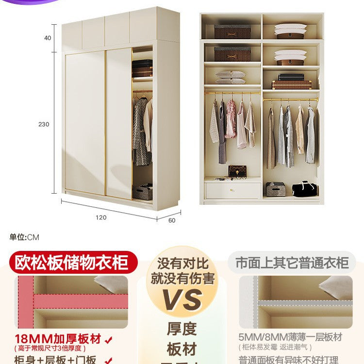 Modern Minimalist Sliding Door Wardrobe Corner Desk Integrated Combination Elevated Cabinet Top Master Bedroom Home Bedroom Wardrobe