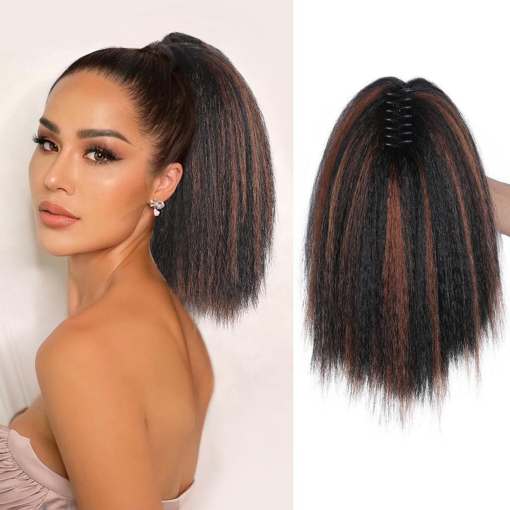European and American Style Claw Clip Ponytail Wig yaki Ponytail Fluffy Straight Hair Short Ponytail African Synthetic Long Hair Braid
