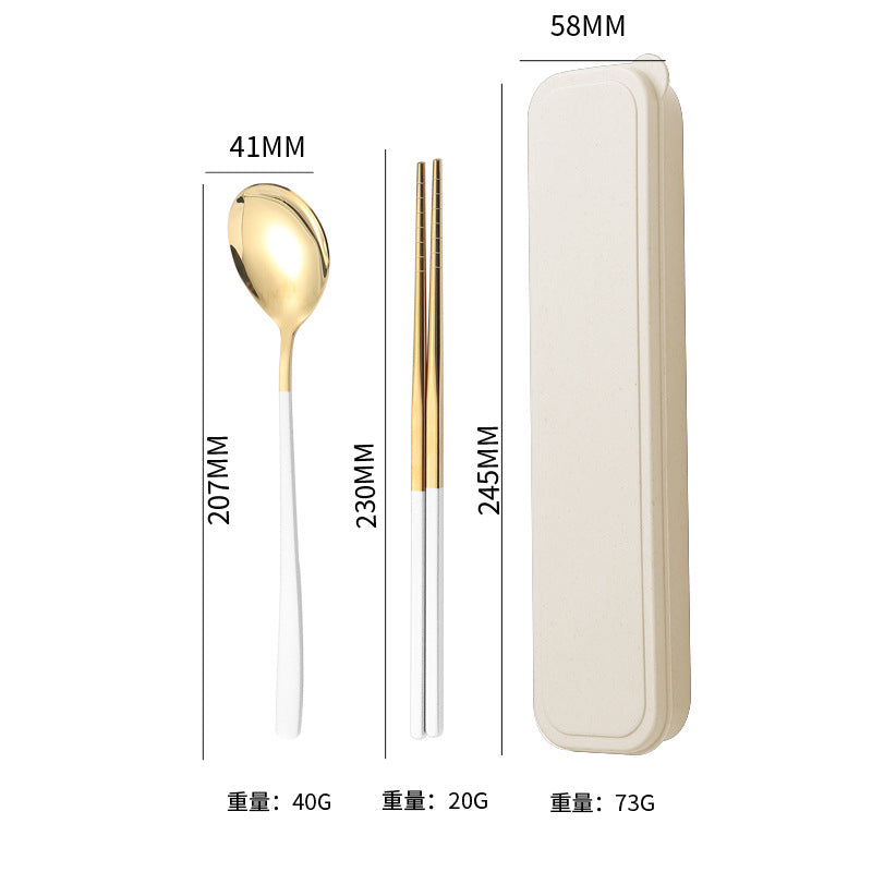 304Stainless Steel Tableware Student Korean Portable Tableware Office Worker Outdoor Spoon Fork Chopsticks Four-piece Set