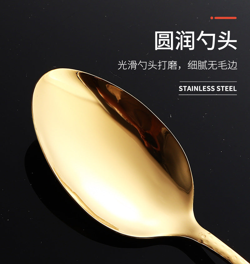 410Stainless Steel Cutlery Restaurant Western Hammered Square Handle Knife Fork Spoon Set Hotel Home Steak Knife Fork