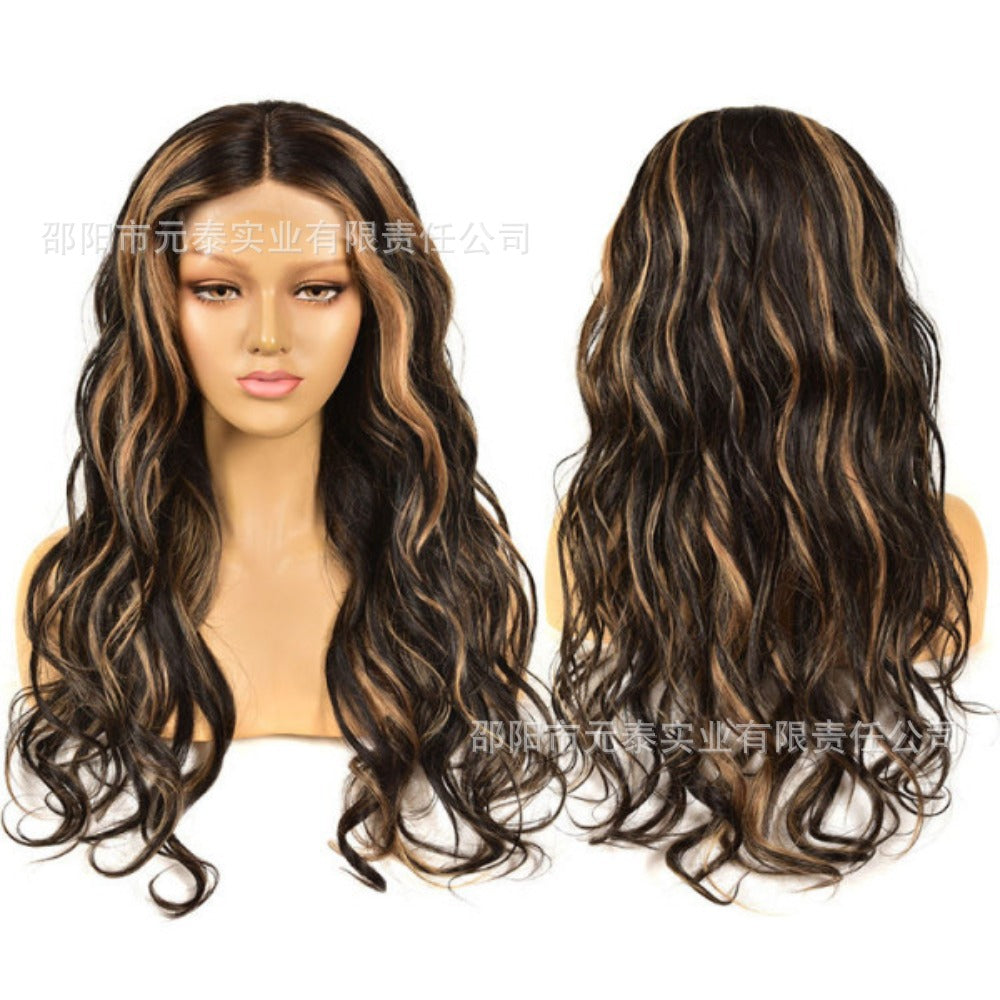 European and American Style Gradient Long Curly Wig for Women Piano Color Wig Export Headpiece13*4*1Slightly Curled Headband Style