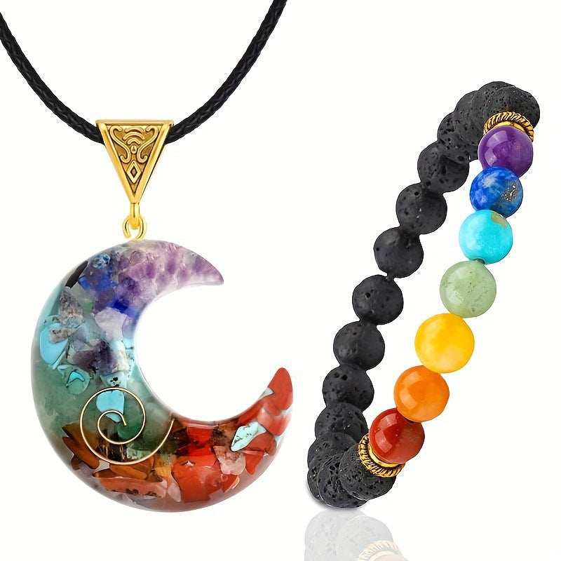 Couple Necklace Natural Crystal Stone Necklace Set for Men Versatile High-End Resin Crystal Pendant Set