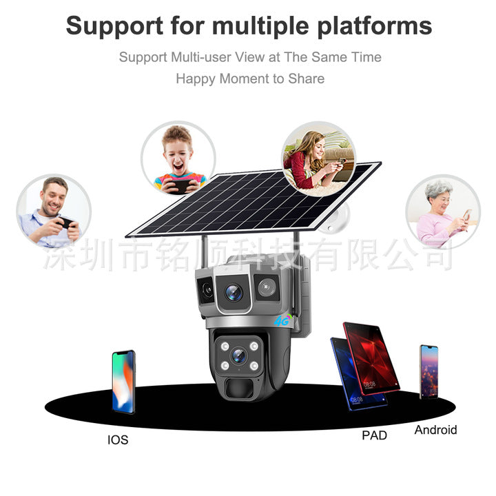 V380Three-eye Solar Surveillance Camera Three-screen wireless network outdoor waterproof4G Surveillance Camera