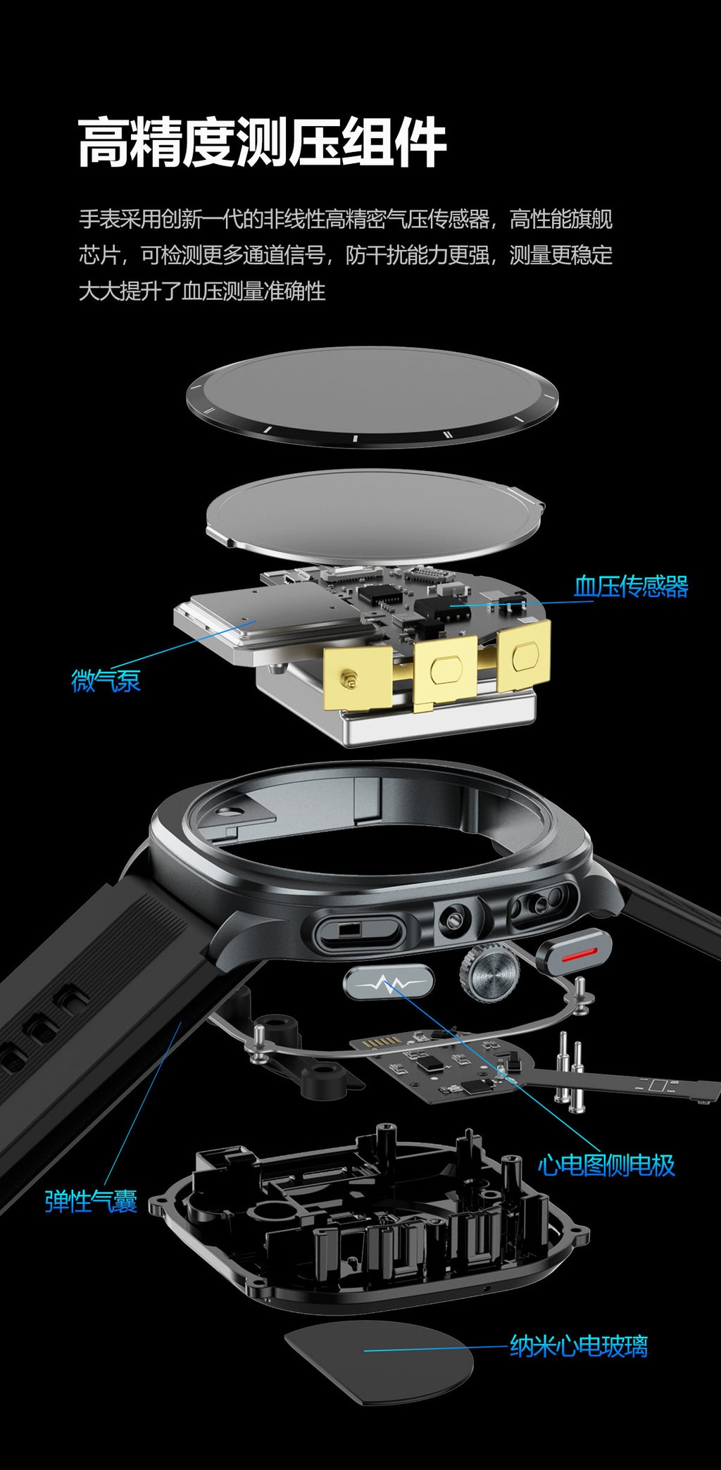 TK65Air Pump Blood Pressure Health Smartwatch Support nfc Alipay One-Click Blood Sugar and Heart Rate Bluetooth Watch