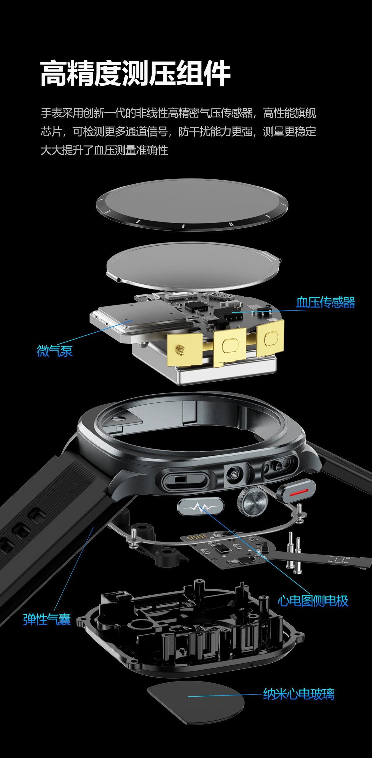 TK65Air Pump Blood Pressure Health Smartwatch Support nfc Alipay One-Click Blood Sugar and Heart Rate Bluetooth Watch