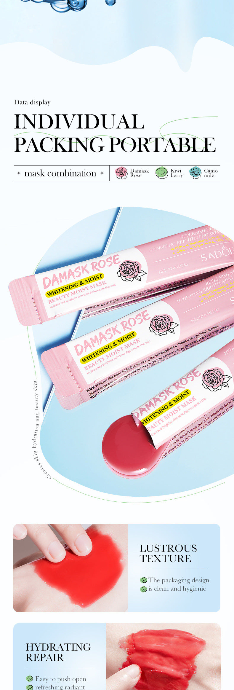 Cross-border Mud Mask Box Set SADOER Kiwi Hydrating Chamomile Smear Mask Foreign Trade Skin Care Products Wholesale