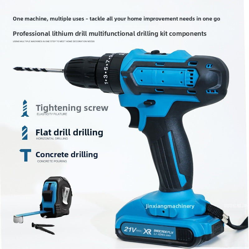 Hot Sale21V Three-Function Impact Lithium Electric Drill Household Tool Set48h Factory Direct Large Volume Great Price