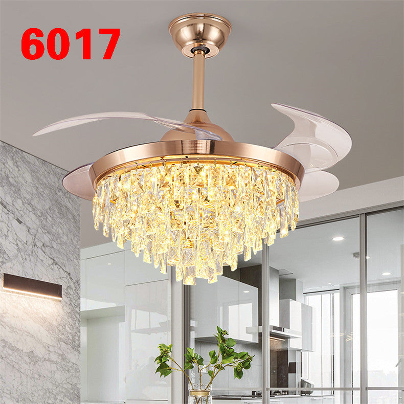Invisible Fan Light Remote Control led Fan Chandelier Home Electric Fan Lamp scandinavian Iron Restaurant Lamp Crystal Ceiling Fan Lamp