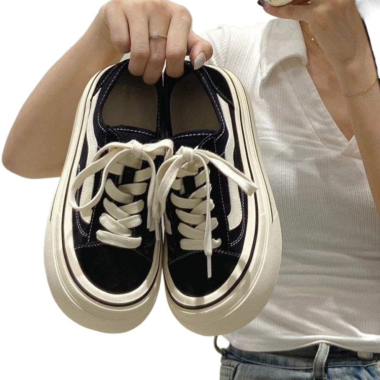 Unique Casual Canvas Shoes2025New Summer Student Versatile White Shoes Height-Increasing Sneakers Thick-Soled Shoes