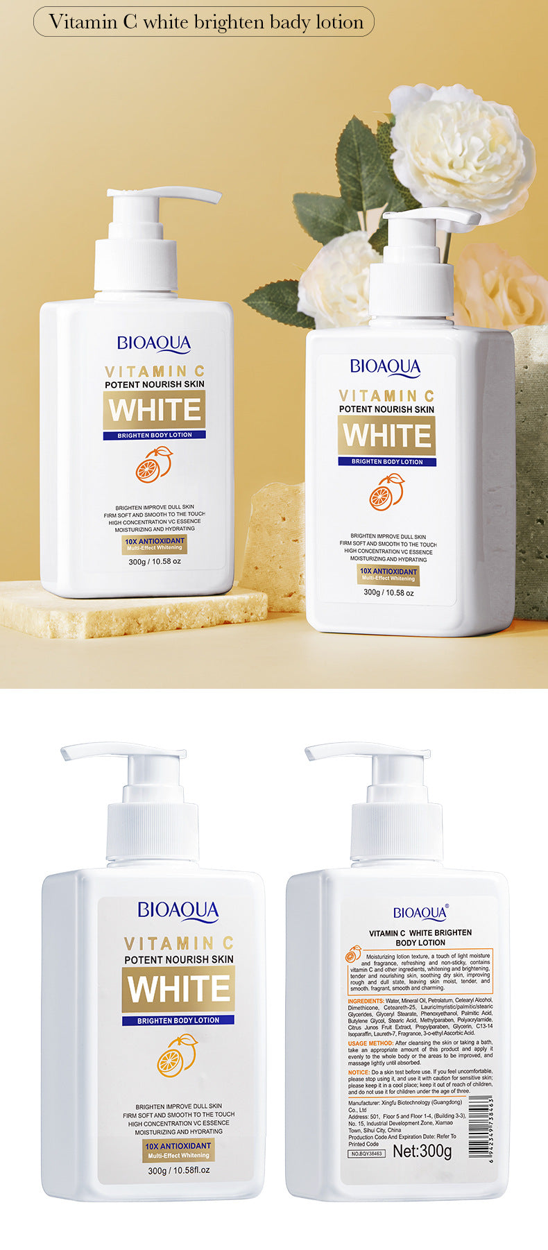 Full English VC Whitening Body Lotion BIOAOUA Vitamin C Brightening, Hydrating, Moisturizing, Skin Care,  Wholesale