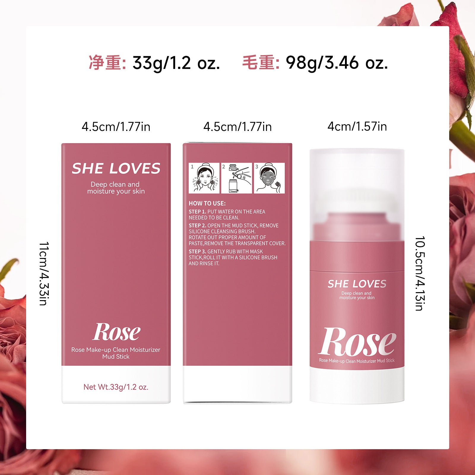Exclusive Supply Rose Makeup Remover Balm Dissolving Makeup Eye Lip Face 3-in-1 Gentle Non-Irritating Makeup Remover Oil Lotion