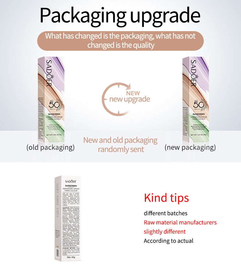 Full English Makeup SADOER Three-color Rainbow Primer Brightening Skin Tone Sunscreen Makeup Base  Wholesale