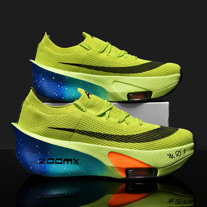 Autumn New High Elastic Double Mesh Breathable Student Training Racing Running Shoes Air Cushion Shock Absorption Full Palm Carbon Plate Sports Shoes