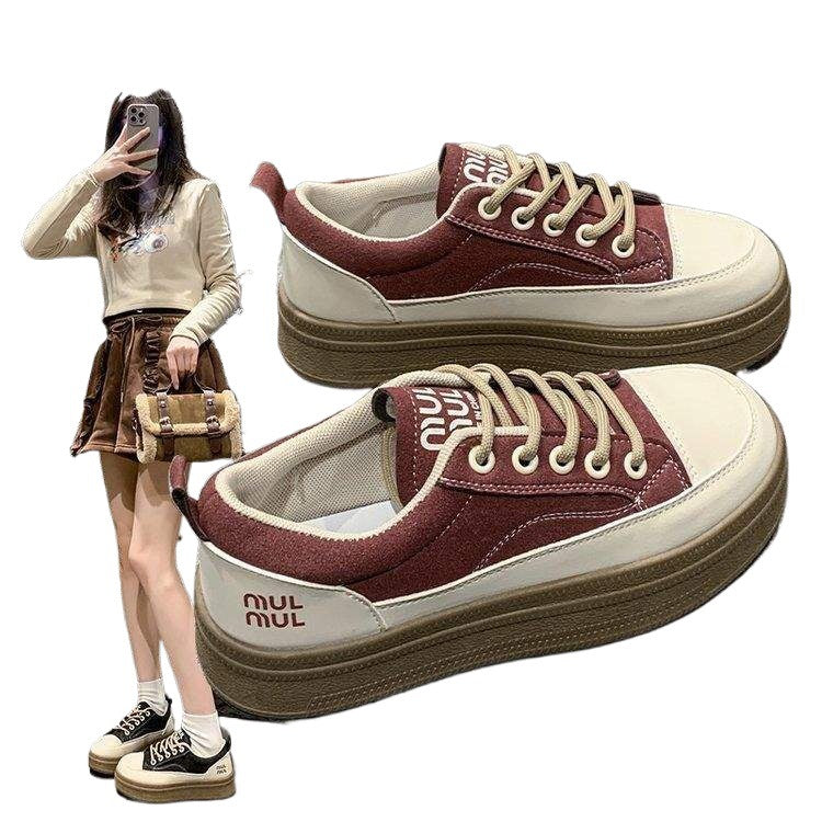 Thick-soled Height-increasing Women's Sneakers2025Spring New Niche Original Retro White Sneakers Sports Casual Shoes