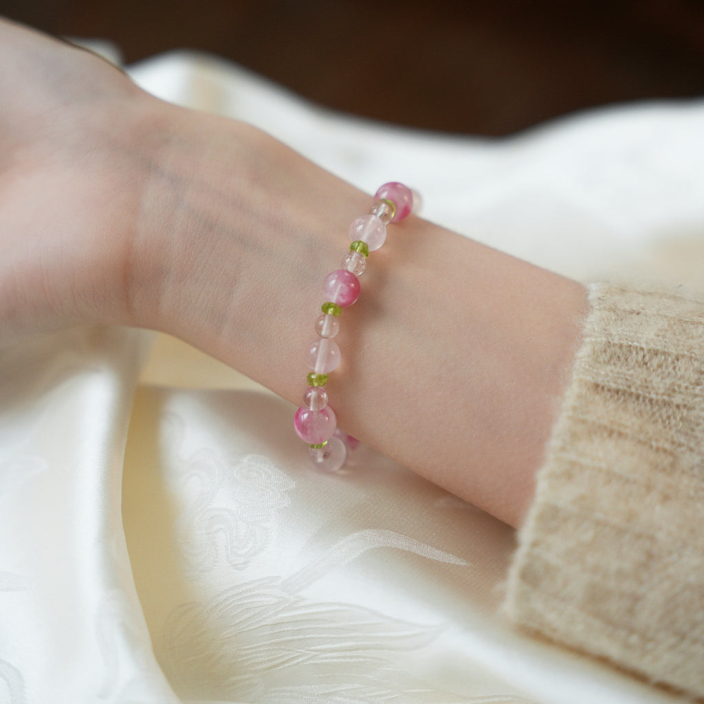 Xunhua New Chinese Style Bracelet Pink Crystal Peridot Bracelet for Women High-end Gift Natural Rose Quartz Bracelet