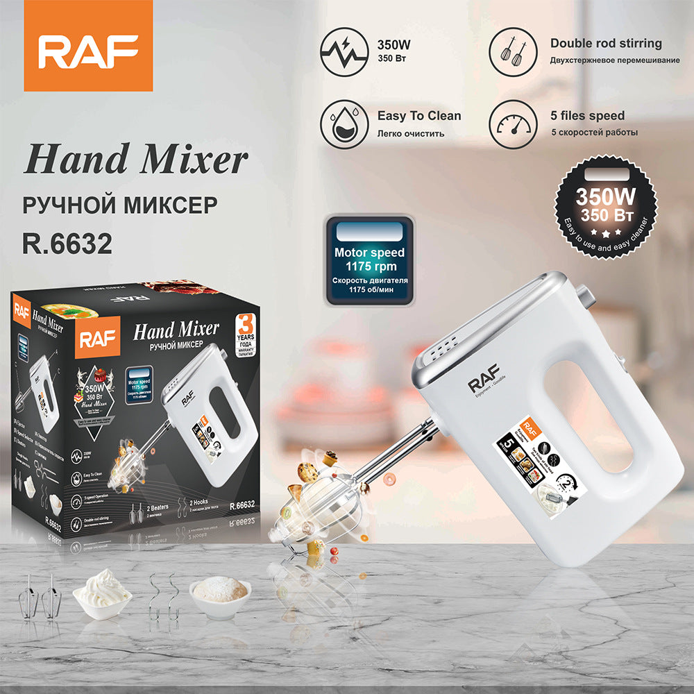 RAF European Standard5Electric Egg Beater Household Handheld High-Power Egg Mixer Dough Kneading Baking Blender R6632