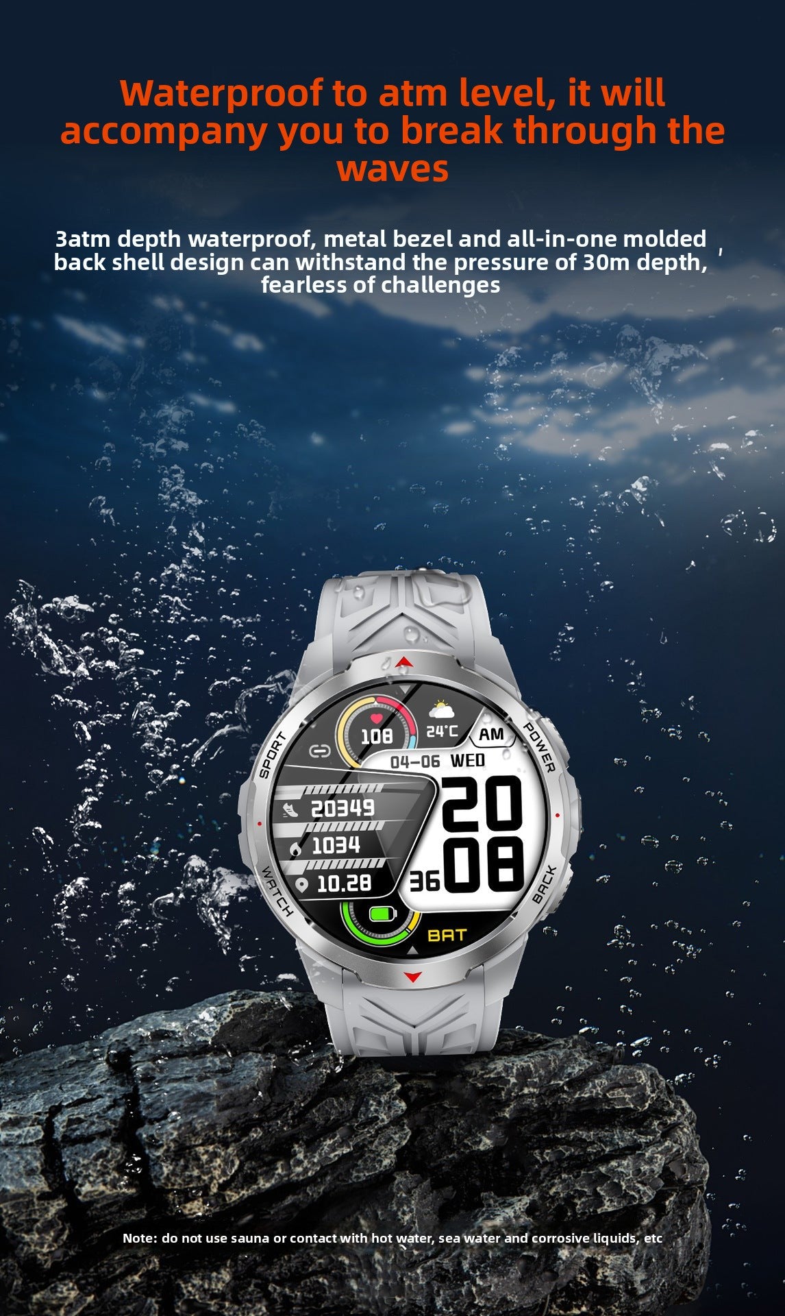 KT88Smart Watch Bluetooth Call Heart Rate Pedometer Sleep Compass Flashlight Deep Waterproof Three-Proof Sports