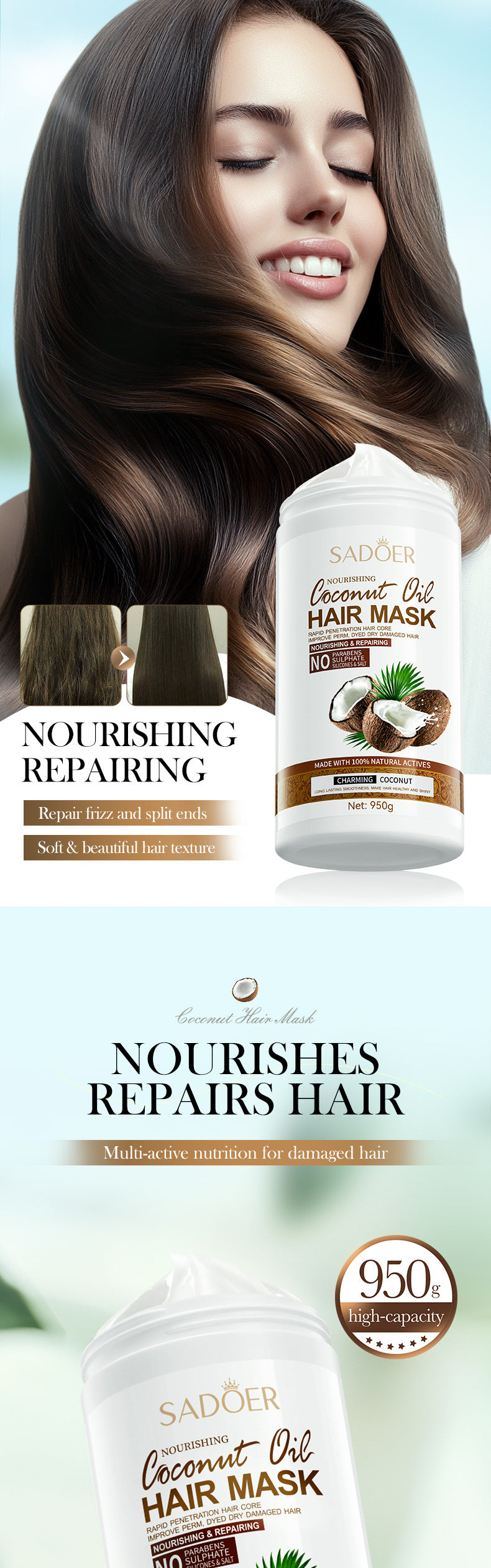 Full English Coconut Nourishing Hair Mask950g SADOER Smooth and Fluffy Hair Conditioner  Wholesale