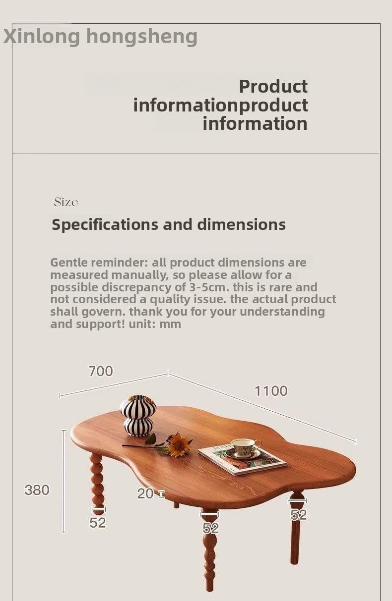 2025New Small Apartment Living Room Home Coffee Table Vintage Solid Wood Walnut French Light Luxury Irregular Shape Low Dining Table