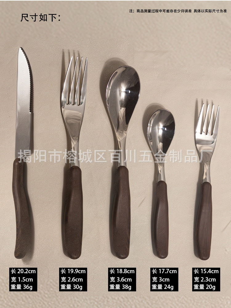 18-10Stainless Steel Price Control8.9！Western Tableware Set Imitation Wood Grain Handle Dinner Knife Spoon Fork Dessert Spoon Fork