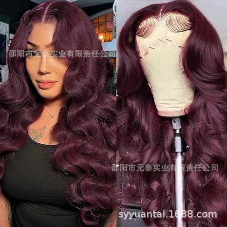 Dark Burgundy13X4  Lace Front Wig Body Wave Deep Purple Wigs