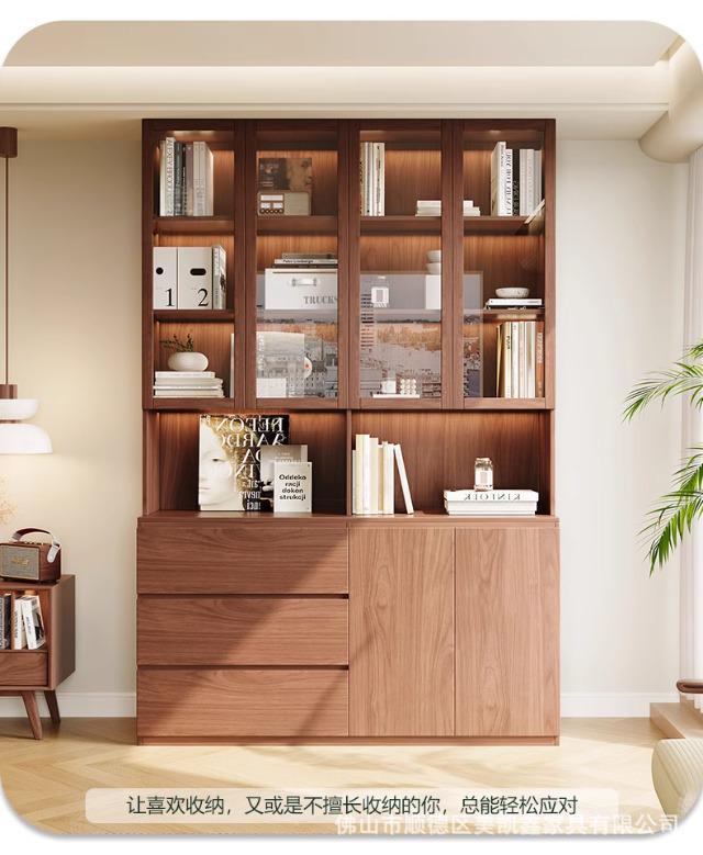 ENF Grade Oak Bookshelf Bookcase Floor-standing Storage Rack Living Room Wall-mounted Integrated Bookcase Storage Cabinet Organizer