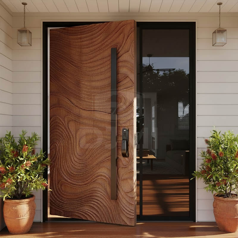 Customized New Front Security Big Modern Villa House  Solid Wood Pivot Doors Exterior Wooden Door Main Entrance