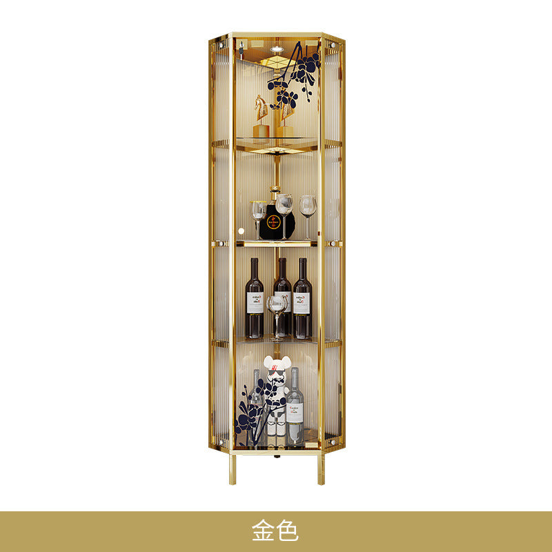 High-End Light Luxury Glass Corner Cabinet Modern Minimalist Living Room Wall Corner Cabinet Triangle Storage Cabinet Sideboard Wine Cabinet