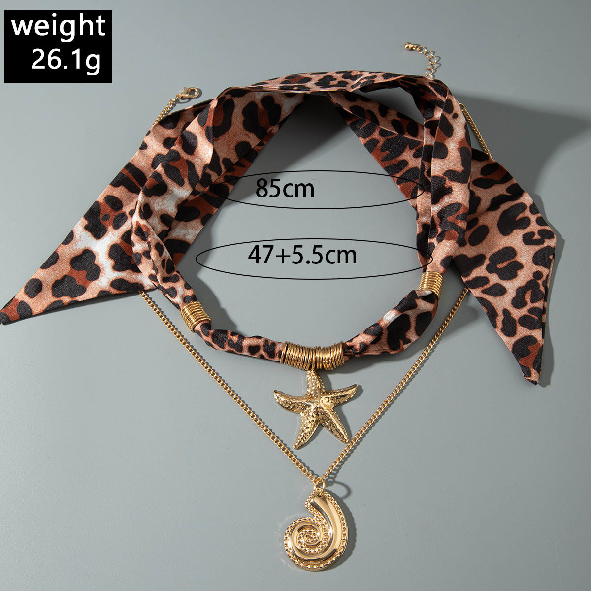 European and American Style Ocean-themed Cross Conch Starfish Pendant Leopard Print Exaggerated Necklace Collarbone Chain Jewelry