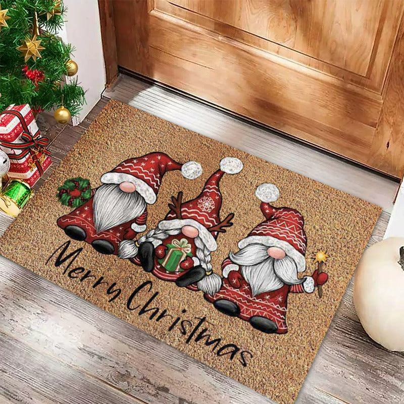 Carpet Crystal Velvet Christmas Floor Mat Cartoon Holiday Decoration Entry Door Floor Mat Dirty Resistant Foot Mat