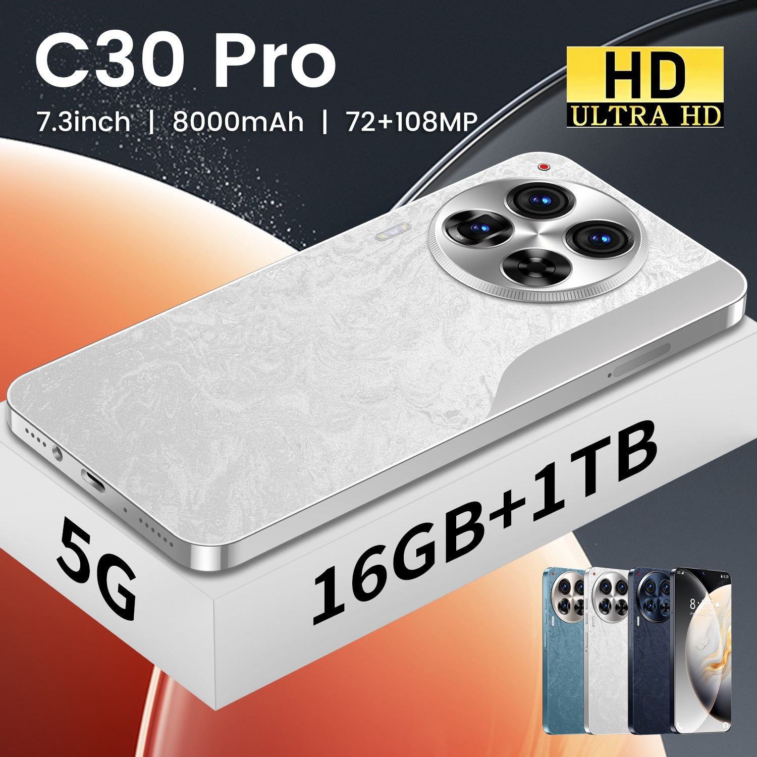 New model exclusive C30 Pro Original Smart5G Extra-large Screen Mobile Phone16+1T Overseas Version Direct Source Sale