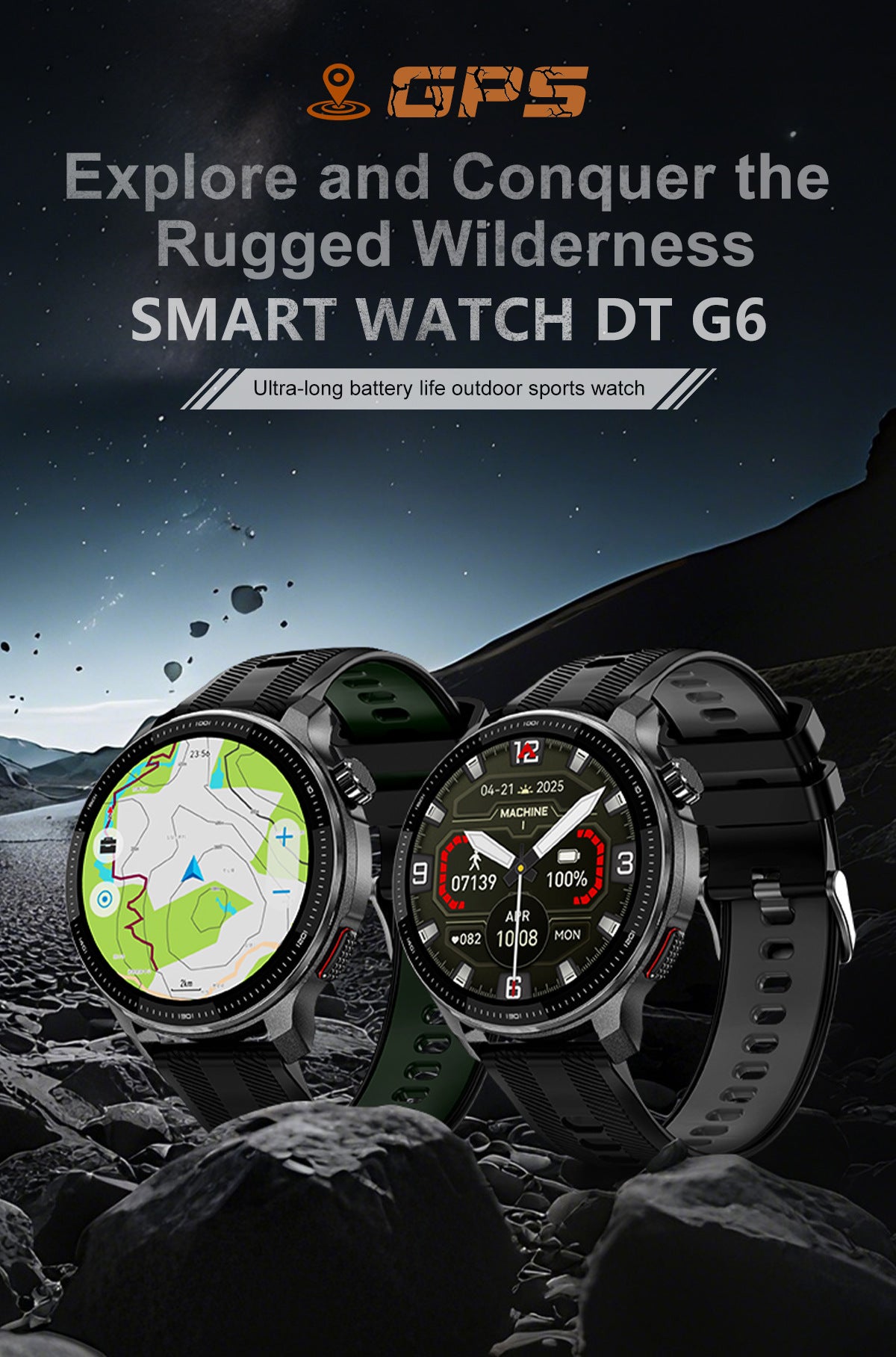 DTG6Smart Watch Bluetooth Call Heart Rate Pedometer Sleep Depth Waterproof GPS Offline Navigation Three-Proof Sports