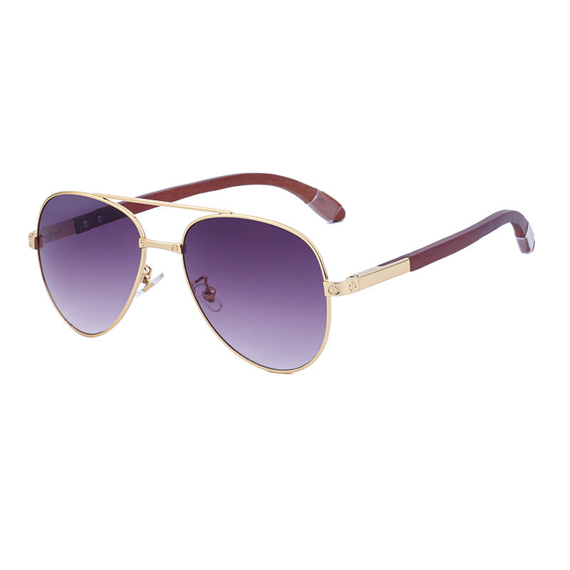 European and American Retro Wooden Leg Aviator Sunglasses for Men Wooden Driving Frog Sunglasses Wholesale