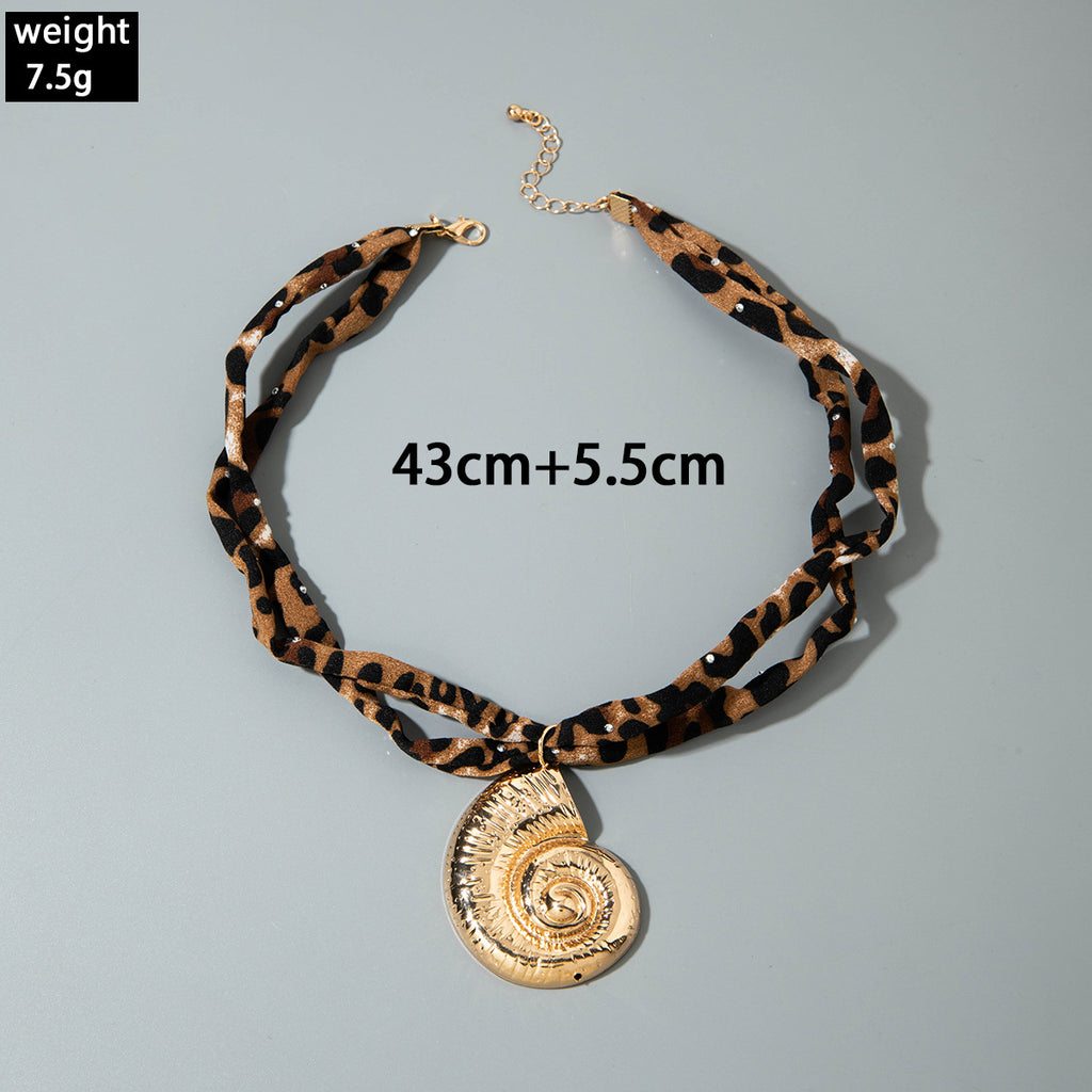 European and American Style Ocean-themed Cross Conch Starfish Pendant Leopard Print Exaggerated Necklace Collarbone Chain Jewelry