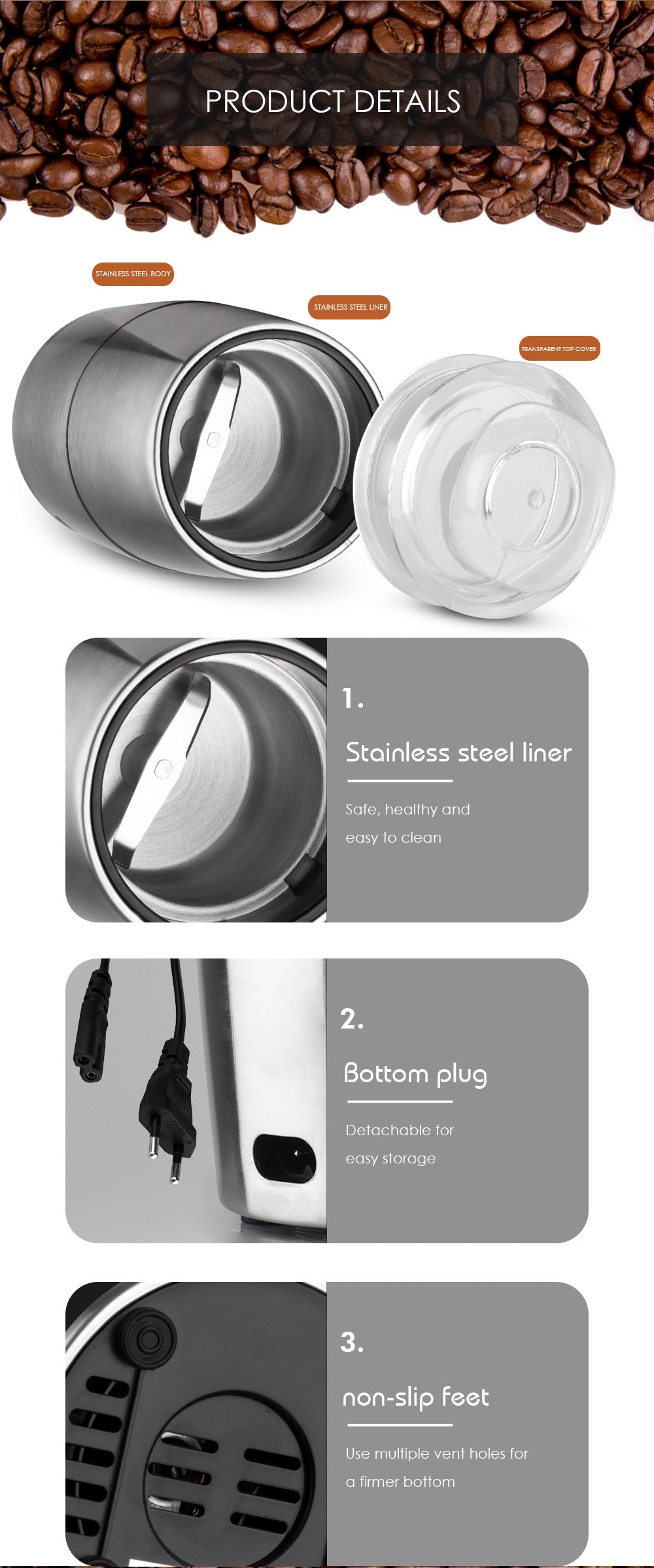 Electric Bean Grinder Dry Grinder Lightweight Household Grinding Cup Portable Coffee Bean Grinder