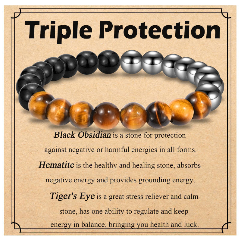 Men Triple Protection Blue Tiger Eye Bracelet Natural Stone Energy Healing Bracelet8mm Beaded Magnet Tiger Eye Bracelet
